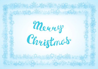 Yeni yıl veya Noel kar taneleri sınır arka plan. Xmas vektör çizim beyaz arka plan mavi kar gevreği ile