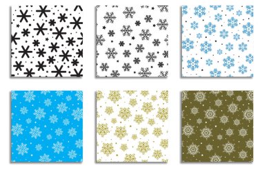 Kar tanesi desen koleksiyonu vektör. Kesintisiz kar arka planlar. Xmas dokular tasarım kaydırma Noel için. Mutlu yeni yıl çizim