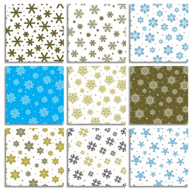 Kar tanesi desen koleksiyonu vektör. Kesintisiz kar arka planlar. Xmas dokular tasarım kaydırma Noel için. Mutlu yeni yıl çizim