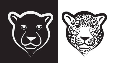 Panter veya leopar simgesini veya izole amblemi. Marka kavramı siyah Jaguar veya kaplan basit baş amblemi