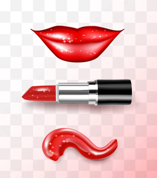 Lippenstift Und Lippen Realistische Vektor Illustration Frauenmund Für Die Werbung — Stockvektor