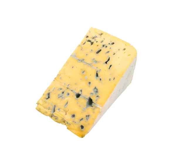 戈贡佐拉 新富士查特尔或达纳布勒的楔形紧密 蓝色奶酪片的宏观照片与模具隔离与剪裁路径 — 图库照片