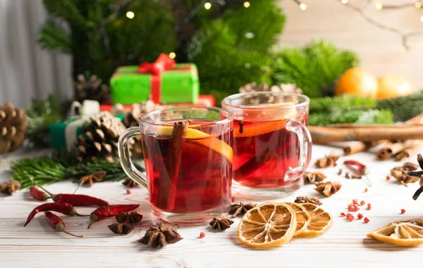 Winter Drink Spices Festive New Year Background Christmas Tea Cinnamon — Stock Photo, Image