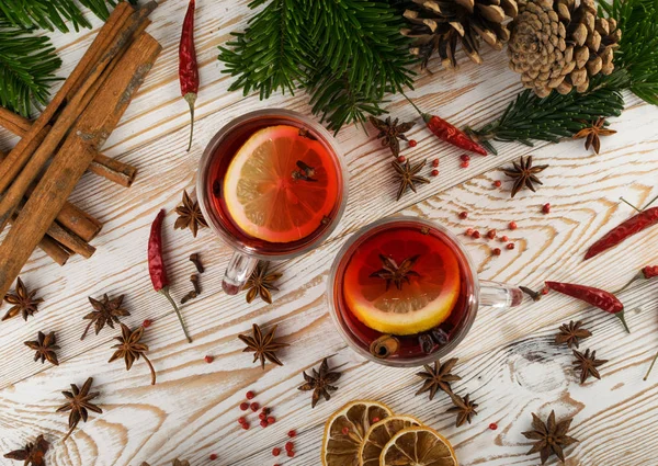 Winter Drink Spices Festive New Year Background Christmas Tea Cinnamon — Stock Photo, Image