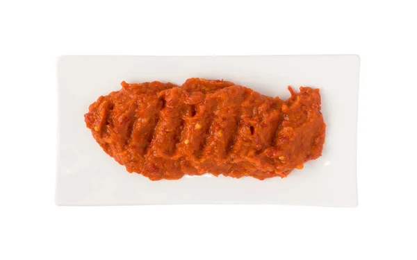 Ajvar of Pindjur sinaasappel groente spread gemaakt van paprika — Stockfoto
