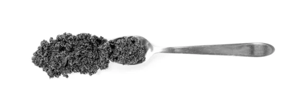 Pequeño caviar negro aislado sobre fondo blanco Vista superior — Foto de Stock