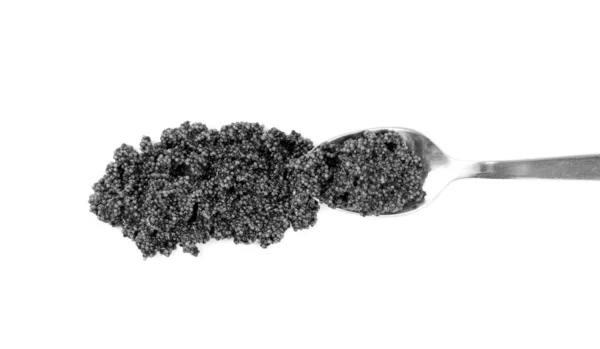 Μικρό μαύρο χαβιάρι απομονωμένο σε λευκό φόντο επάνω όψη — Φωτογραφία Αρχείου