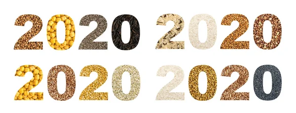 Collage de Números 2020 con Cereales Diferentes y Semillas Comestibles — Foto de Stock