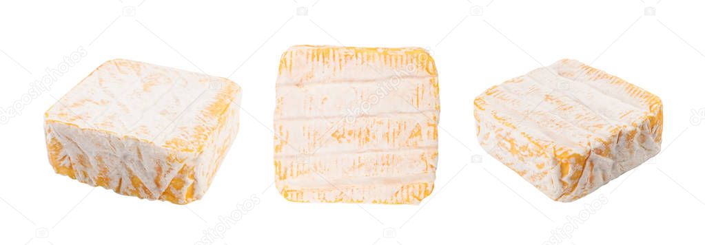 Square Yellow Soft French Cheese with a White Mold