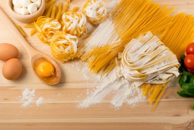 Ham sarı İtalyan makarna pappardelle, fettuccine veya tagliatelle