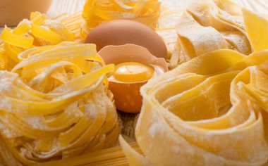 Ham sarı İtalyan makarna pappardelle, fettuccine veya tagliatelle