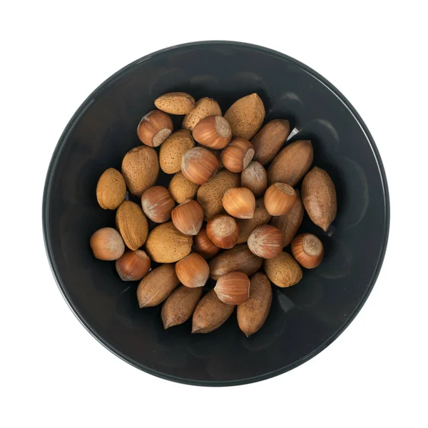 Heap of Macadamia Nuts, Hazelnuts and Almonds in Shell — Stock Photo, Image