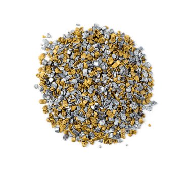 Altın ve Gümüş Sprinkles Beyaz Arka Plan Üst Görünümü Izole