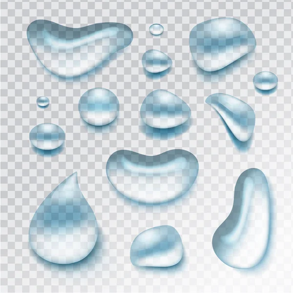 Gotas de agua de vectores transparentes azules, condensación o rocío — Vector de stock