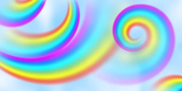 Arco iris en el cielo azul entre las nubes de luz — Vector de stock