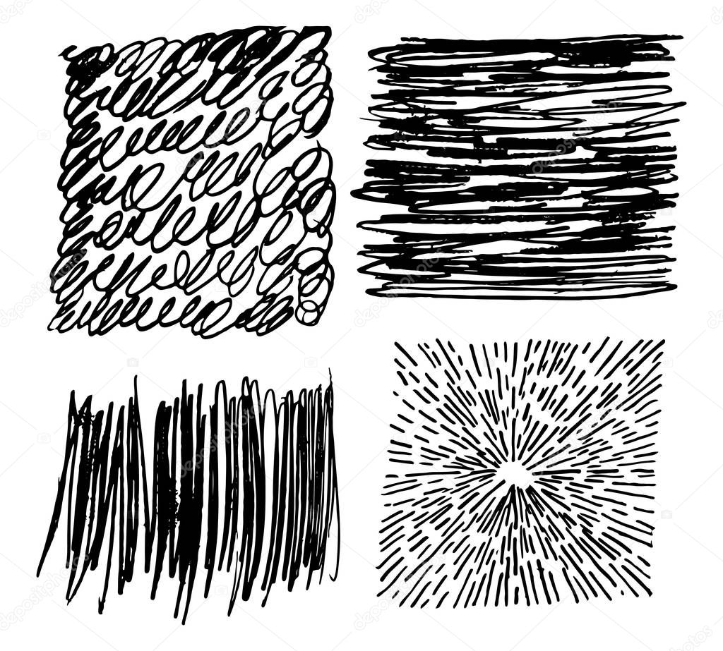 Set of Hand Drawn Doodle Textures Isolated on White