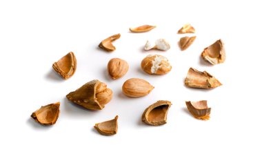 Kuru Kayısı Çekirdekleri ve Beyaz Arka Planda İzole Özet