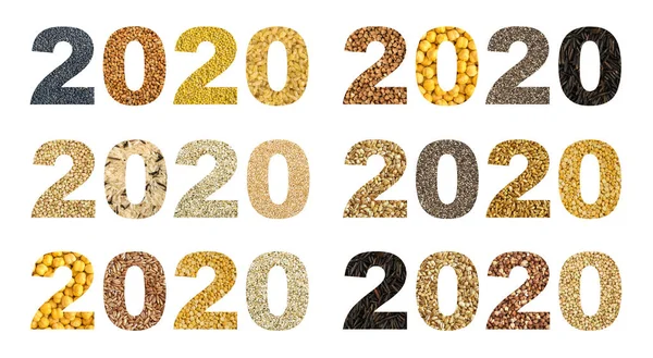 Collage de Números 2020 con Cereales Diferentes y Semillas Comestibles — Foto de Stock