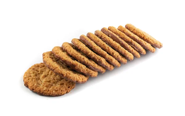 Thin Oatmeal Cookies, Healthy Cereal Crackers with Chocolate — Stock Photo, Image