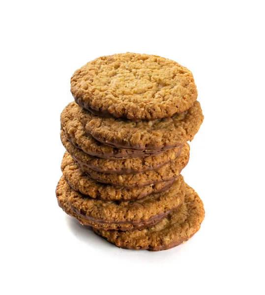 Biscoitos de aveia fina, biscoitos de cereais saudáveis com chocolate — Fotografia de Stock