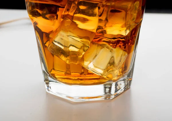 Iced Whiskey Glass on Natural Black Stone Background — Stock Photo, Image