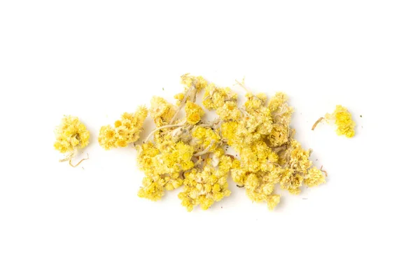 Σωρός Αποξηραμένων Κίτρινων Λουλουδιών Που Απομονώνονται Λευκό Φόντο Στεγνό Τσάι — Φωτογραφία Αρχείου