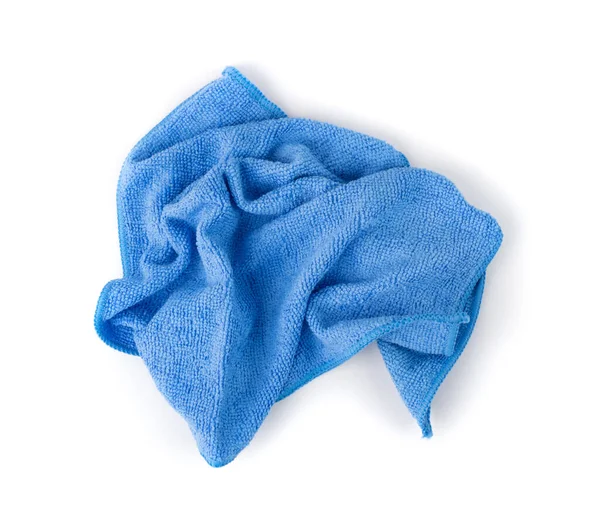 Tissu Nettoyage Microfibre Bleu Isolé Sur Fond Blanc Vue Dessus — Photo