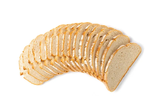 Pão Fatiado Tradicional Isolado Vista Superior Fundo Branco Pedaços Pão — Fotografia de Stock