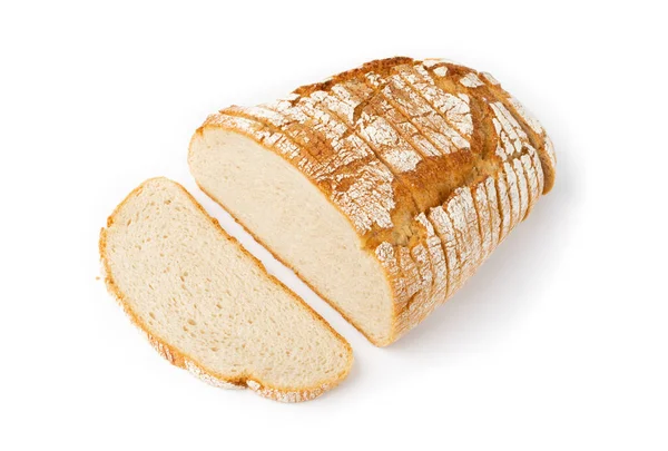 Традиционный Нарезанный Хлеб Изолирован Белом Фоне Кусочки Домашнего Коричневого Органического — стоковое фото