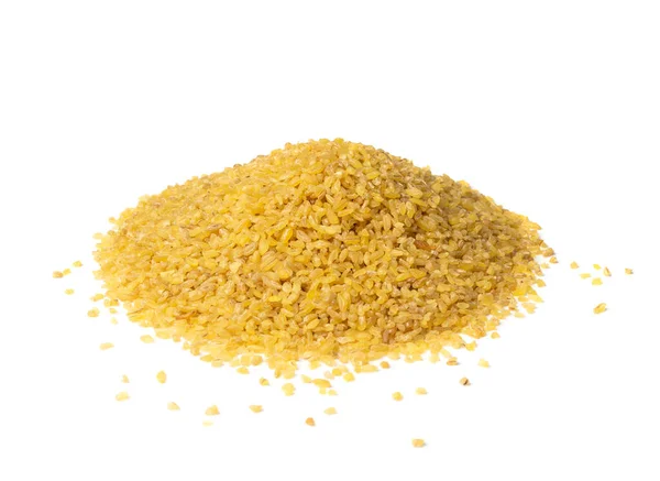 Bulgur Hög Isolerad Vit Bakgrund Högen Med Råa Bulghur Torra — Stockfoto