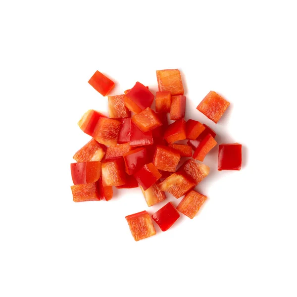 Chopped Paprika Red Sweet Pepper Cuts Isolated White Background Top — Stock Photo, Image