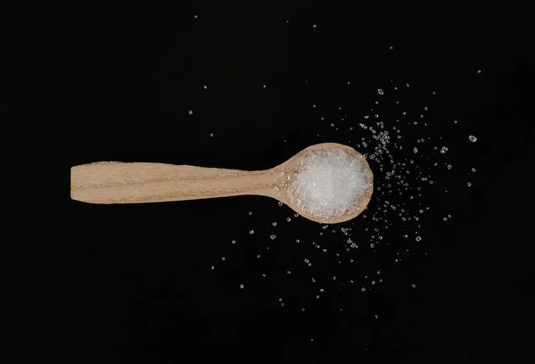 Heap White Powder Lemon Acid Clay Bentonite Wooden Spoon Zwarte — Stockfoto