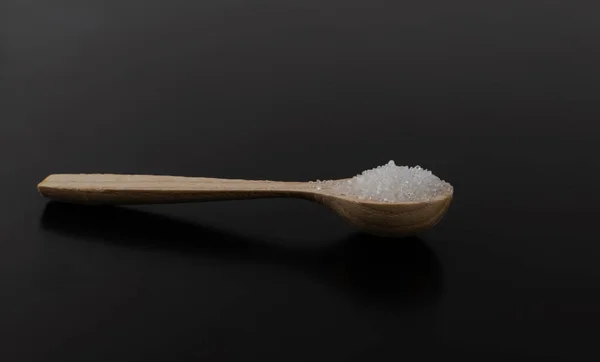 Heap White Powder Lemon Acid Clay Bentonite Wooden Spoon Black — Stock Photo, Image