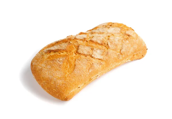 自制新鲜烘焙的传统面包 独立于白色背景 意大利肉质面团粗面包的全麦面包 — 图库照片