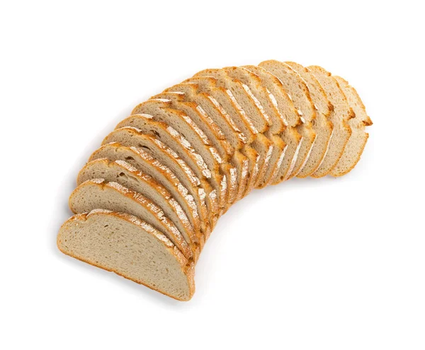 Tradycyjny Krojony Chleb Izolowany Białym Tle Widok Góry Kawałki Domowej — Zdjęcie stockowe