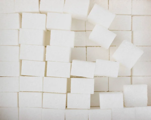 Кубики Белого Сахара Текстурированный Вид Сверху Рафинированный Белый Кубик Сахара — стоковое фото