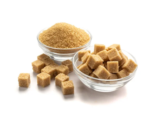 Brown Sugar Sand Cubes Isolated White Background Pile Raw Unrefined — Stock Photo, Image