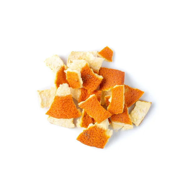 Heap Dry Sliced Orange Peel Isolated White Background Chopped Zest — Stock Photo, Image