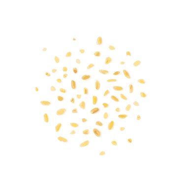 Dağılmış bulgur beyaz arkaplan vektör illüstrasyonunda izole edildi. Çiğ bulguru, kavrulmuş kavrulmuş buğday tohumu, mısır gevreği.