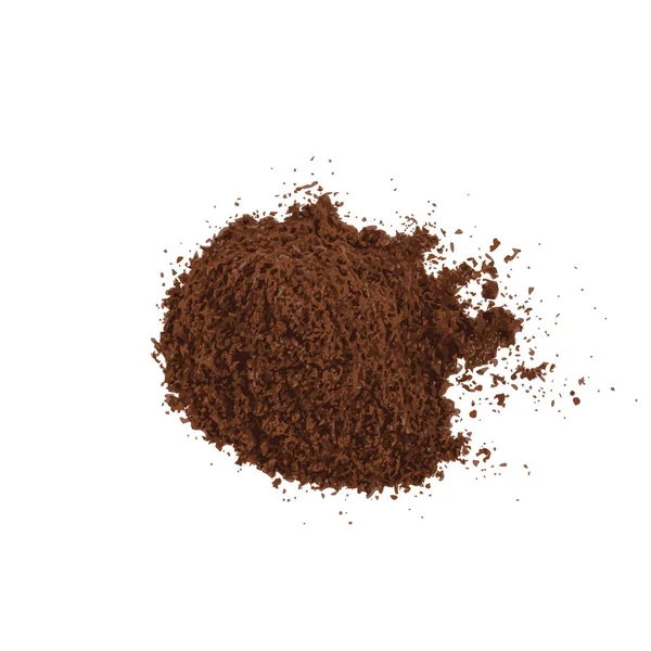 细碎咖啡粉的堆积如山 在白色背景下隔离的烤牛肉粉堆 — 图库矢量图片
