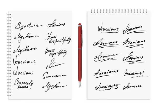 Handtekening Vectoricoon Collectie Fictieve Handtekeningen Schrift Schetsboek Iso 216 Standaard — Stockvector