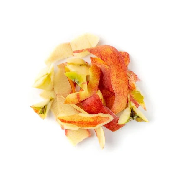 Haufen Von Apfelschalen Isoliert Auf Weißem Hintergrund Rote Äpfel Schalen — Stockfoto
