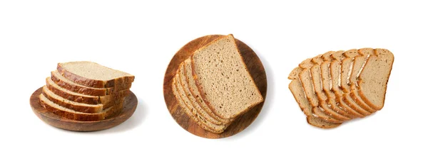 Stapel Von Traditionellen Hausgemachten Brotscheiben Isoliert Auf Weißem Hintergrund Seitenansicht — Stockfoto