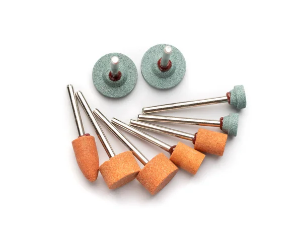 Polishing tools set for sander tool. Mini drill accessories with grinding polishing wheels, abrasive discs, sandpapers, sander tool collection, emery paper, small abrasive equipment — Stock Image Polishing Tools Set Sander Tool Mini Drill Accessories Grinding Polishing Stock Picture