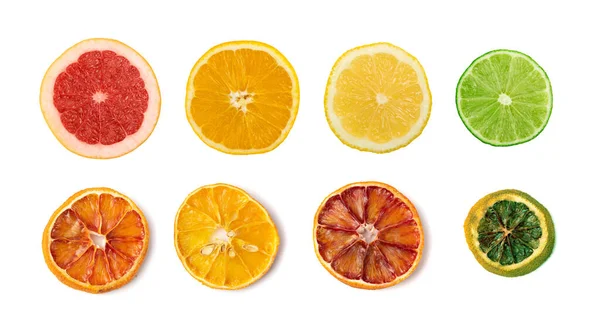 Line Sliced Lemon Orange Lime Red Grapefruit Flat Lay Top — Stock Photo, Image