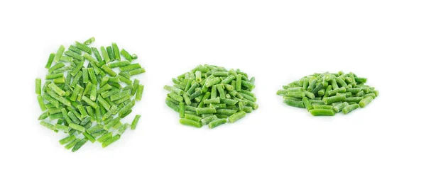 Gehackte Gefrorene Grüne Bohnen Isoliert Auf Weißem Hintergrund Flache Lay — Stockfoto