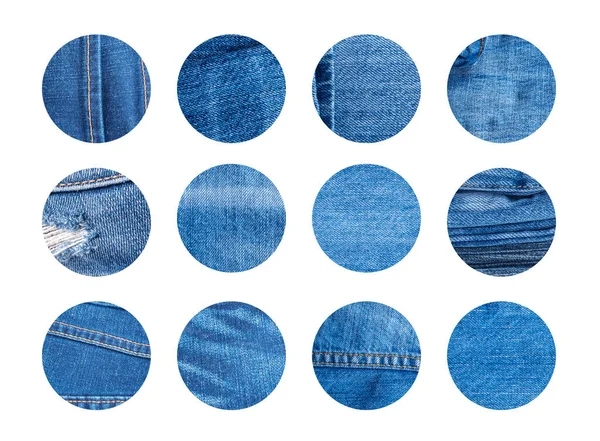 Sada Blue Jeans Circles Mockup Denim Backgrounds Circle Shapes Collection — Stock fotografie