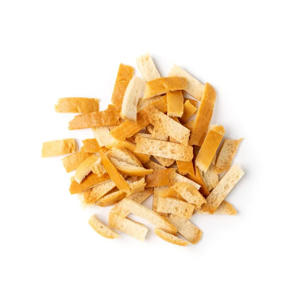 Heap Bread Crusts Terisolasi White Background Top View Crushed Rusk — Stok Foto