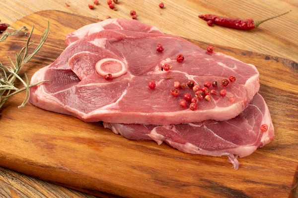 Raw Lamb Chops Mutton Cuts Rustic Wood Background Fresh Sheep — Stock Photo, Image