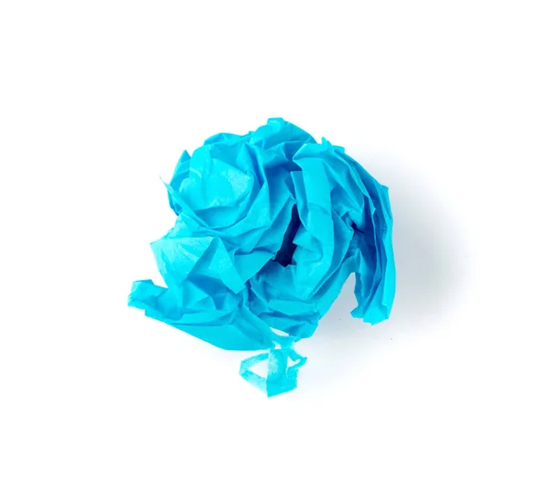 Bola Papel Tecido Enrugado Isolado Fundo Branco Blue Wadded Rolling — Fotografia de Stock